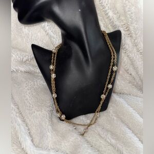 Vintage Signed Miriam Haskell Necklace Rhinestone ."Disco Ball" Accents 40”